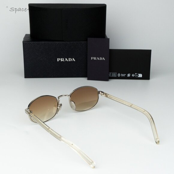 Prada Women Sunglasses Silver Yellow Grad Brown Oval PRB53S 1BC80K NEW AUTHENTIC - Picture 8 of 10